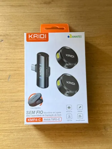 Microfone de Lapela Duplo Sem Fio Kaidi USB-C Tipo-C