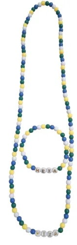 Conjunto Colar e Pulseira "Hexa" Brasil - Bijuteria Colorida com Contas de Plástico