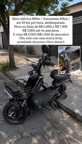 Motinha elétrica 800W/ Autonomia 40KM/ 45KM por hora com ela desbloqueada.