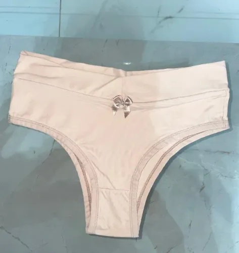 Kit 3 Calcinhas Cintura Alta Nude Laço Cetim