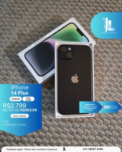 IPHONE 14 PLUS, 5G, 256GB, CHIP ESIM, SEMINOVO, EXCLUSIVO!