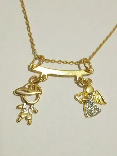 Colar folheado menino e anjinho