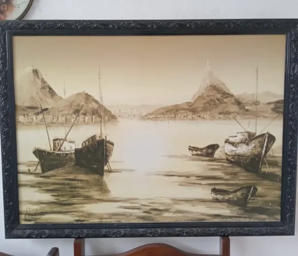 Quadro do artista Celso de Castro. Obra pintada é: Rio Antigo Década de 40 