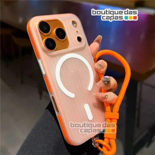 CAPA ACRILICO C ALÇA IPHONE 17 PRO MAX E IPHONE 17 PRO- LARANJA