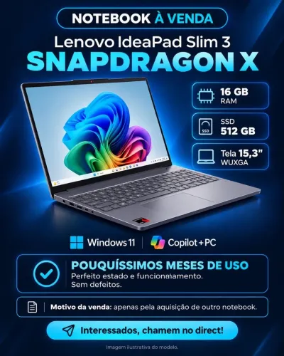 NOTEBOOK À VENDA Lenovo IdeaPad Slim 3 SNAPDRAGON X