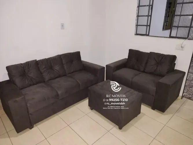 Sofá 2 e 3 lugares com Puff Suede D33 Confortável Direto da Fábrica - Melhor Preco