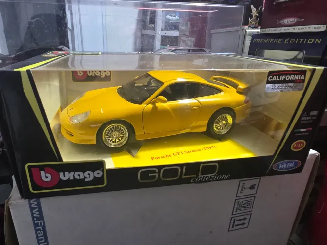 Miniatura 1:18 burago nova porsche gt3 amarelo 