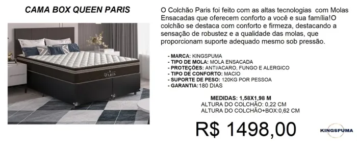Colchão Paris Queen - entrega grátis 