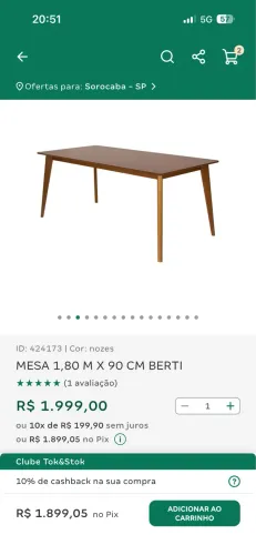Mesa de jantar Tok Stok