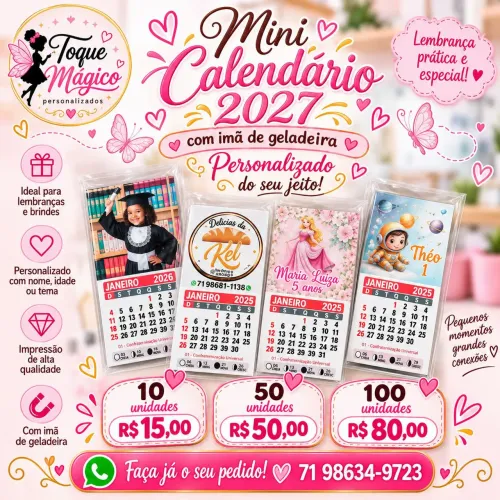 Mini calendário imã personalizado