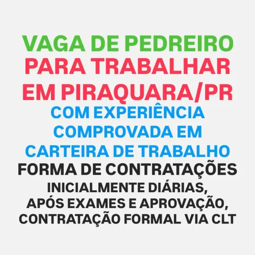 Contrata-se Pedreiro - PIRAQUARA