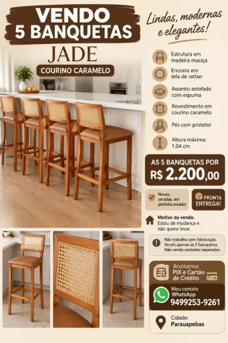 VENDO 5 BANQUETAS JADE - COURINO CARAMELO