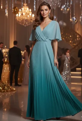 Vestido festa luxo novo Le Lis Blanc cor verde água plissado casamento madrinha formatura 