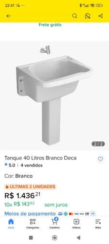 Tanque 40 litros Deca zerado