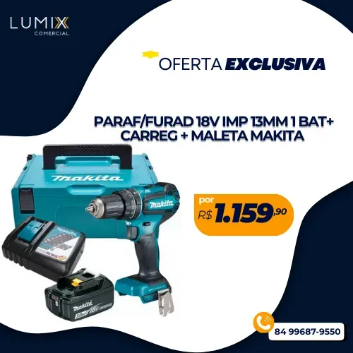 PARAFUSADEIRA/FURAD 18V IMP 13MM 1 BAT+CARREG+ MALETA MAKITA