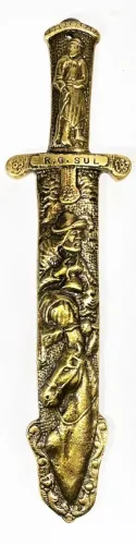Antiga placa de parede bronze feitio espada gravado R. G,. Sul Cena de época
