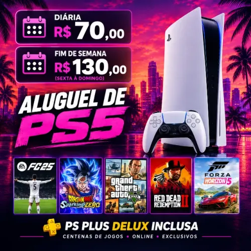 Aluguel de PS5 - Diária R$70 | PS Plus Deluxe Grátis