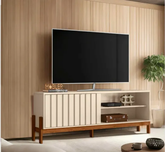 Bancada Prime Loft 188 1 Porta com Nichos Pérola e Cinamomo