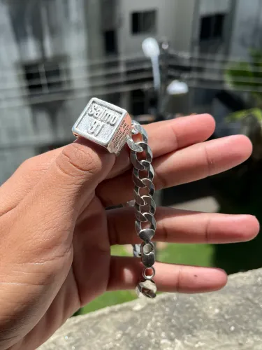 Pulseira de prata 12 milímetros e salmos 91(antigo)