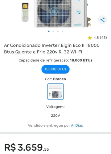 Ar Condicionado Inverter Elgin Eco II 18000 Btus Quente e Frio 220v R-32 Wi-Fi
