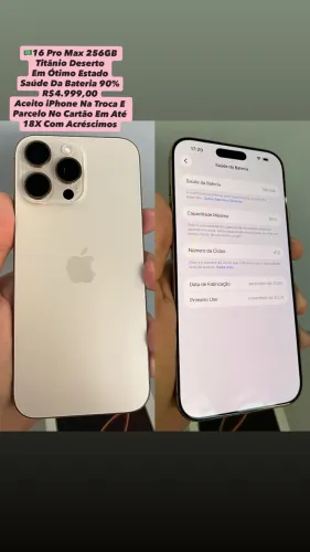 iPhone 16 Pro Max 256GB Titânio Deserto ( Saúde Da Bateria 90% ) Usado