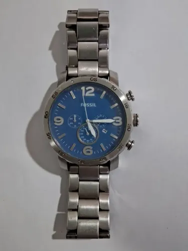 Relógio Masculino Fossil Nate JR1445 Cronógrafo - Todo Em Aço (Higienizado)