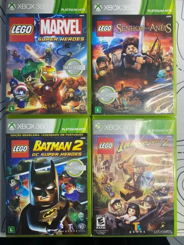 4 jogos Lego para xbox 360 (marvel, indiana jones, senhor dos aneis, batman 2)