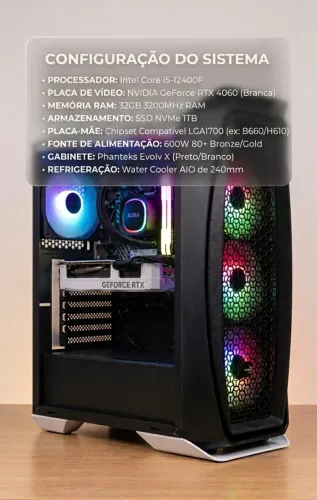 GPU/PLACA DE VIDEO RTX 4060 + Processador i5 12F + 32gb Ram 2x16 Ram 1TB NVME/SSD 600w