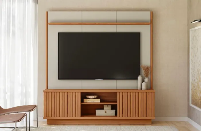 Painel Rack Minimalista com Portas Deslizantes