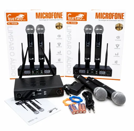 Microfone duplo profissional sem fio eletro EL-5026