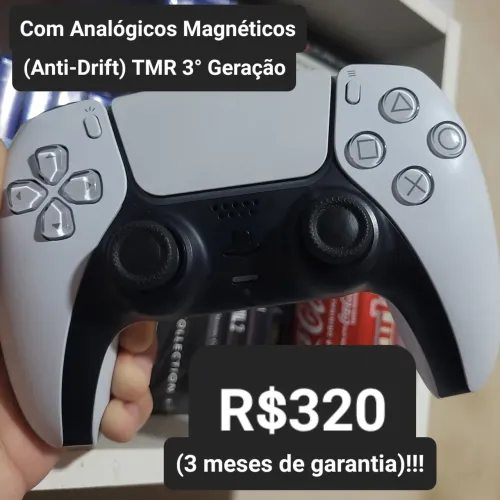 Manete Controle PS5 Dualsense Branco com Analógicos Magnéticos Anti-Drift TMR 3° Geração 