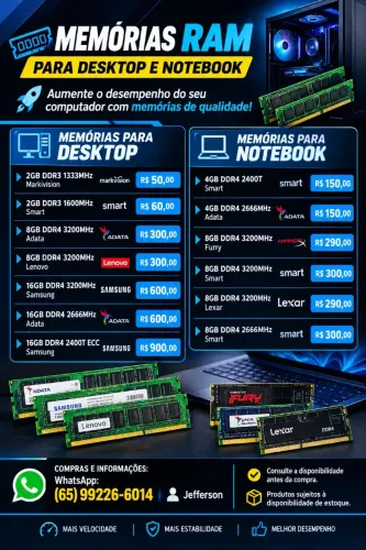 MEMÓRIAS RAM PARA DESKTOP E NOTEBOOK