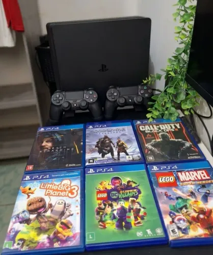 Ps4 revisado + 2 controles + 6 jogos