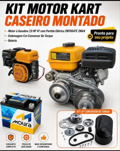 Kit Motor Estacionário 7.0 HP Com Partida Elétrica E Embreagem CVT