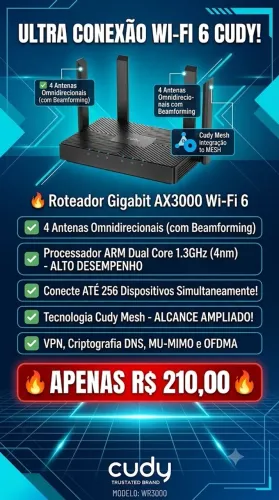 Roteador Cudy WR3000 Preto Mesh AX3000