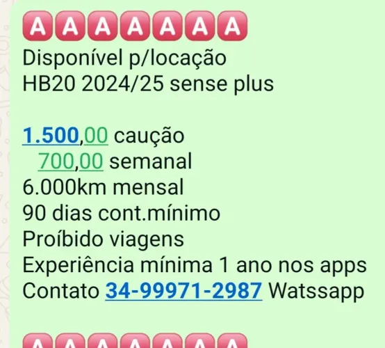 Locação veículos p/Uber e 99