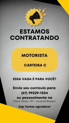 ? VAGA PARA MOTORISTA CNH C - CONTRATAÇÃO IMEDIATA | CAMPO GRANDE MS