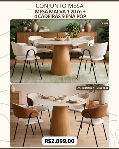 Conjunto Mesa de Jantar Malva 4 cadeiras Siena