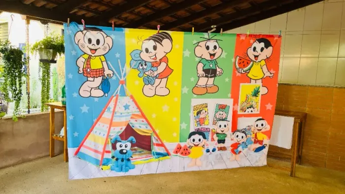 Painel Fotográfico em Tecido Turma da Mônica para Eventos e Fotografias