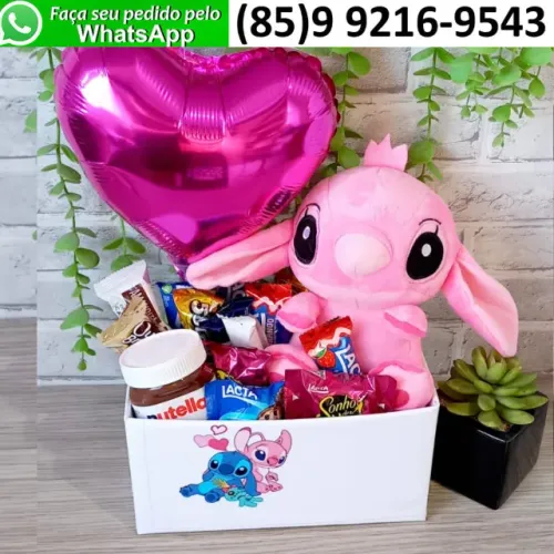 Kit Presente Namorados Namorada Esposa Lilo e Stitch Pelúcia da Angel Chocolates Nutella