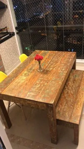 Mesa Demolição Mocha Com Pátina Colorida