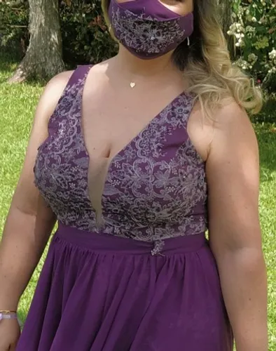 Vestido 2 em 1 festa, G roxo com brilho.