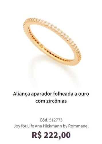 Aliança aparador folheada a ouro com zircônias