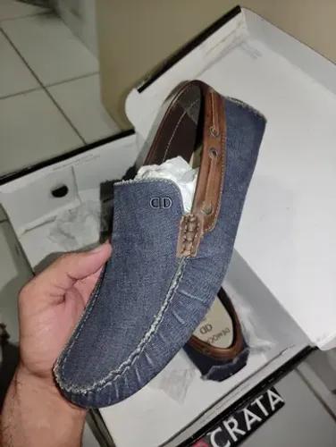 Sapato Calçado Mocassim Democrata Lona Jeans Azul (tamanho 37)