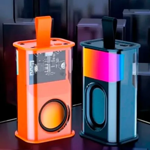Caixa De Som Bluetooth 5.0 Portátil Transparente Led Rgb Tipo-C