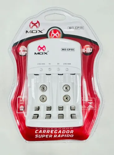 Carregador Mox Para Pilhas AA e AAA e Bateria 9V Recarregáveis Original e Lacrado