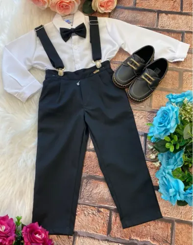 Conjunto social menino com suspensório 