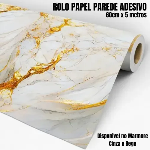 Papel de Parede Adeviso Auto Colante Decoração Marmorizado Bege ou Cinza Rolo 5 metros