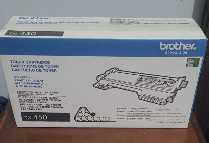 cartucho de toner Brother TN-450.<br>Compatibilidade: É compatível com uma ampla gama Nova