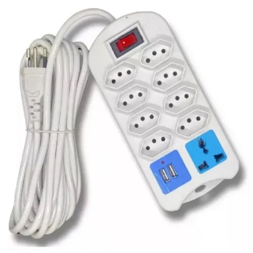 Régua Extensão Elétrica 9 Tomadas Com 2 Usb e Cabo 2 Metros